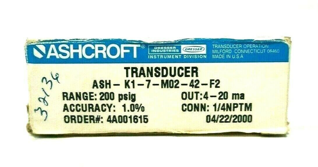 NEW ASHCROFT ASHK17M0242F2 PRESSURE TRANSDUCER 200 PSIG