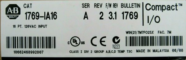 NEW SEALED ALLEN BRADLEY 1769-IA16 INPUT MODULE SER A REV 2 F/W 3.1 1769IA16 - Image 4
