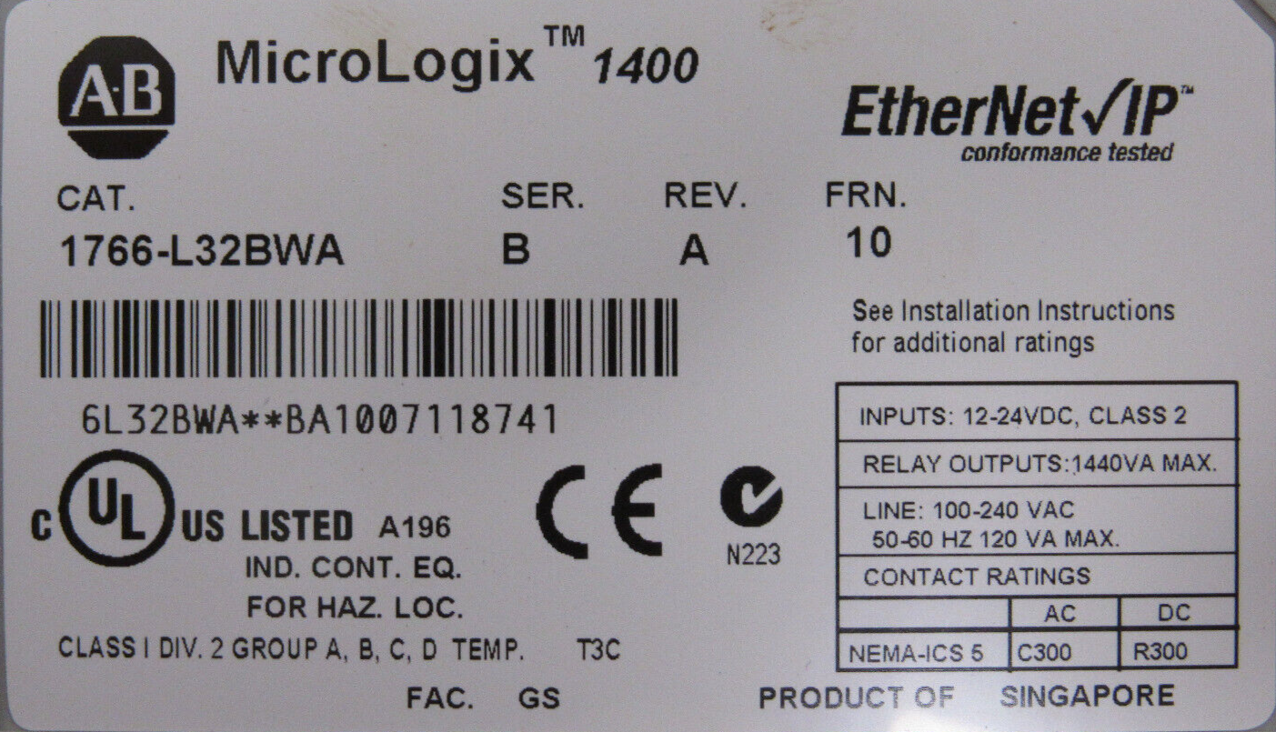 USED ALLEN BRADLEY 1766-L32BWA MICROLOGIX 1400 SER. B 1766L32BWA - Image 4