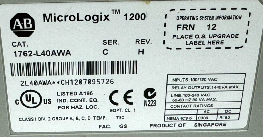ALLEN BRADLEY 1762-L40AWA MICROLOGIX 1200 CONTROLLER SER.C REV. H 1762L40AWA - Image 5
