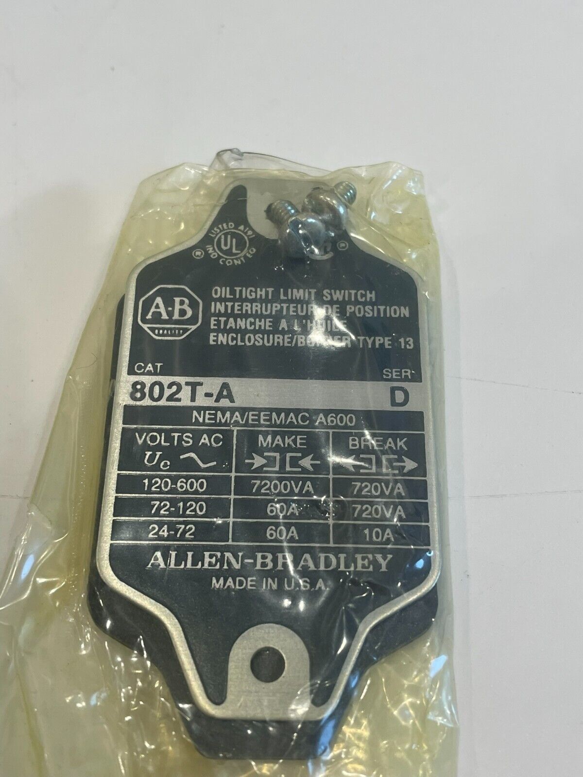 ALLEN BRADLEY 802T-A LIMIT SWITCH 802TA SERIES D NEW, SURPLUS - Image 4