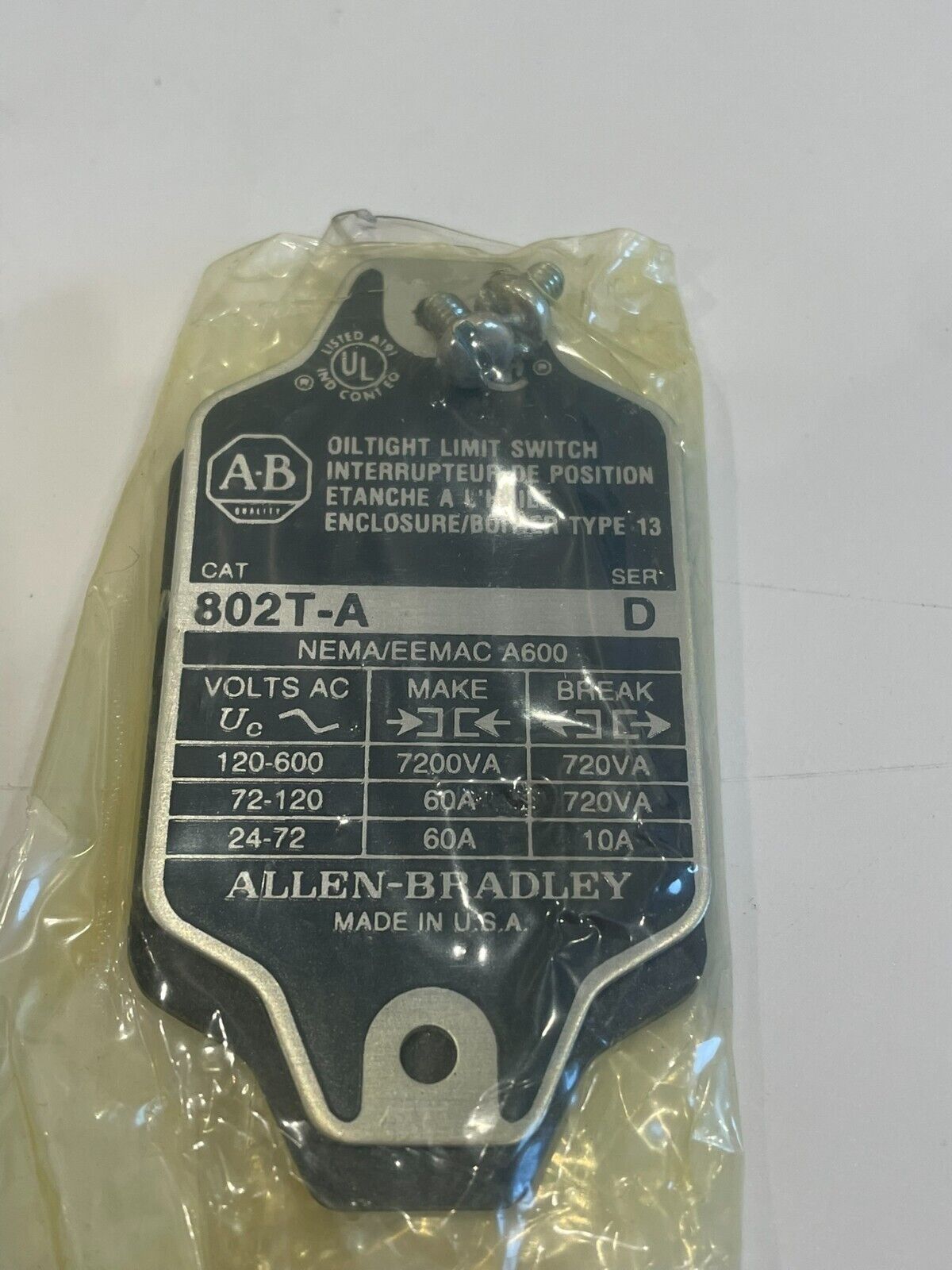 ALLEN BRADLEY 802T-A LIMIT SWITCH 802TA SERIES D NEW, SURPLUS - Image 5