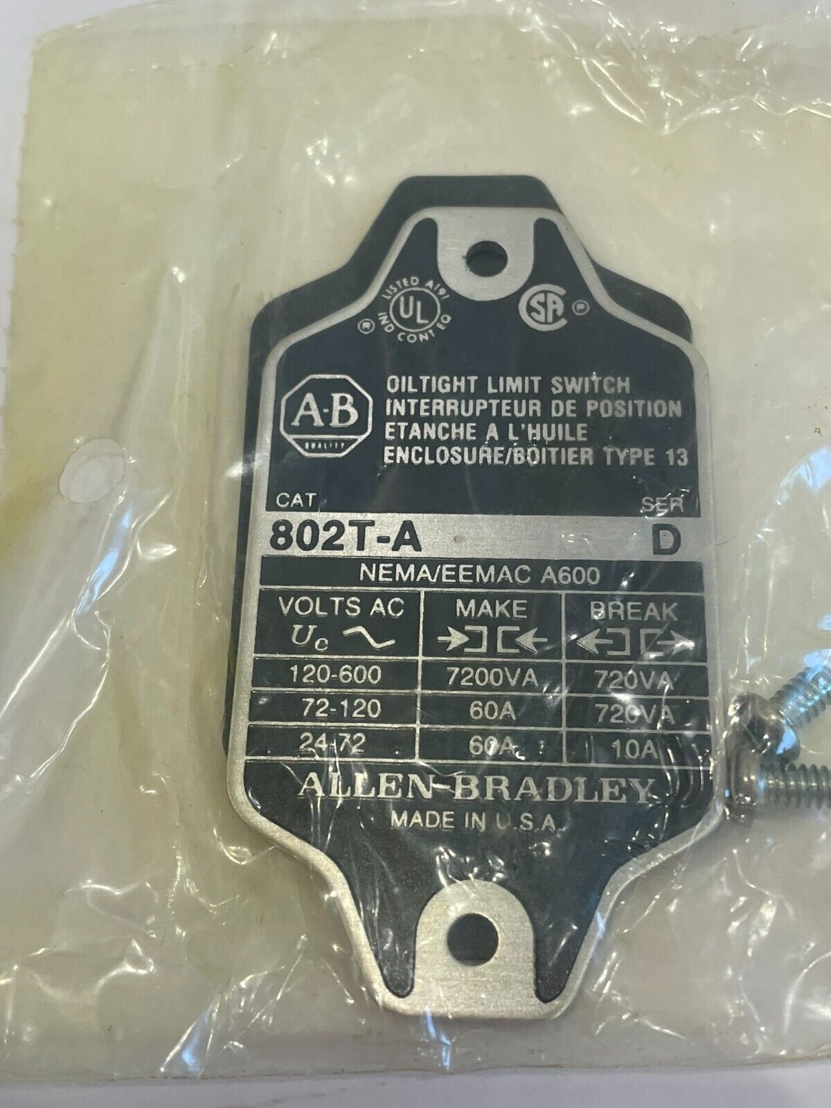 ALLEN BRADLEY 802T-A LIMIT SWITCH 802TA SERIES D NEW, SURPLUS - Image 8