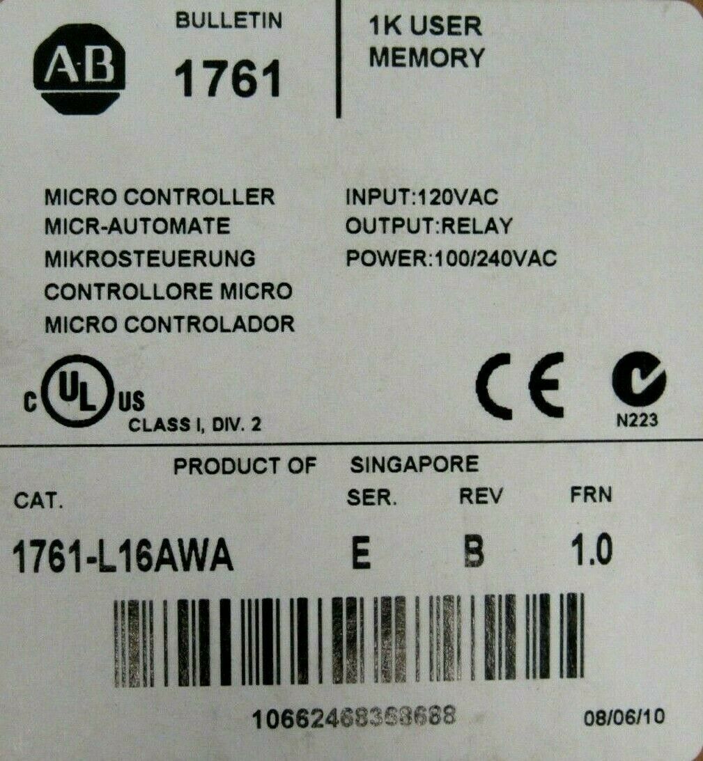 NEW ALLEN BRADLEY 1761-L16AWA MICROLOGIX 1000 SER.E REV B FRN: 1.0 - Image 4