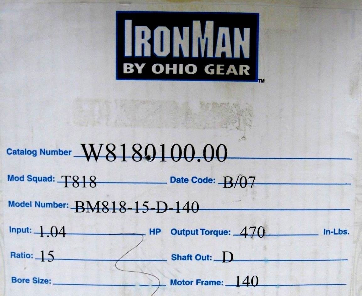 NEW OHIO GEAR W8180100.00 GEAR REDUCER RATIO 15:1 BM818-15-D-140 W818010000  – SB Industrial Supply, Inc.
