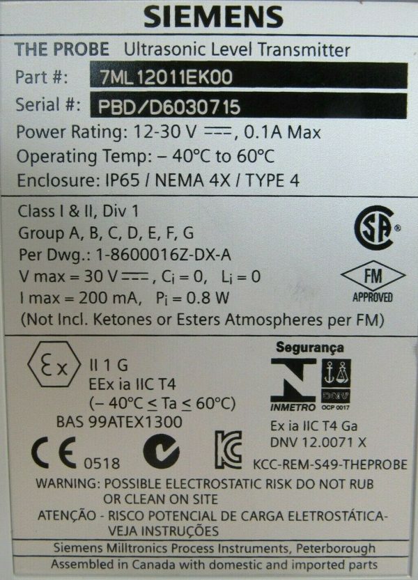 NEW SIEMENS 7ML12011EK00 ULTRASONIC LEVEL TRANSMITTER - Image 4