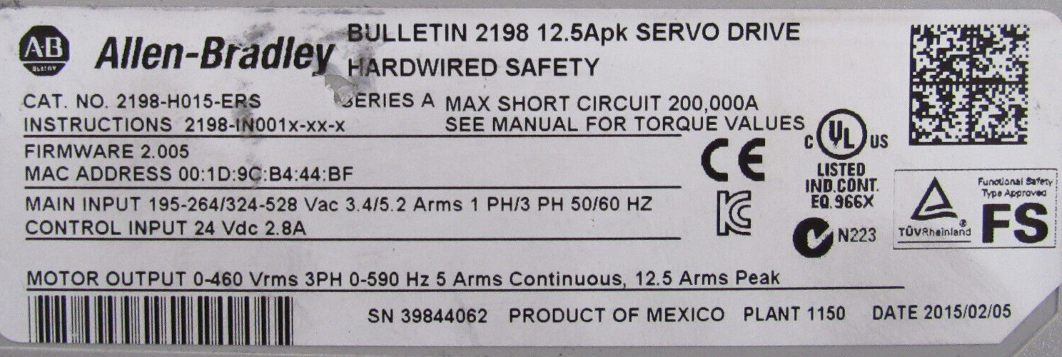 USED ALLEN BRADLY 2198-H015-ERS KINETIX 5500 DRIVE 2198H015ERS - SB ...