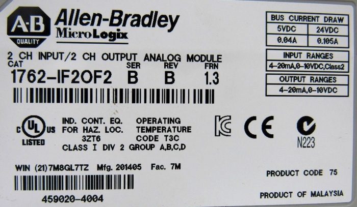 NEW ALLEN BRADLEY 1762-IF2OF2 OUTPUT MODULE SER B REV B FRN 1.3 1762IF2OF2 - Image 4