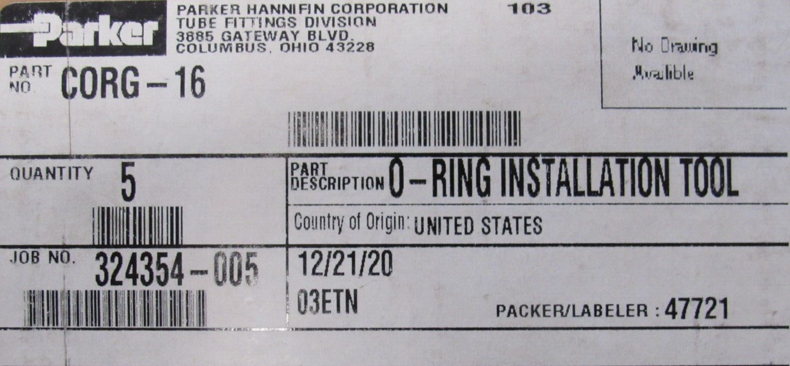 NEW BOX OF 5 PARKER CORG-16 O-RING INSTALLATION TOOL CORG16 - SB ...