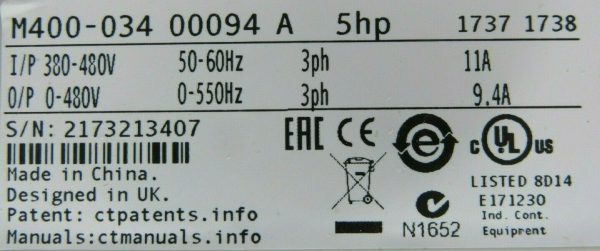 NEW CONTROL TECHNIQUES M400-03400094A10101AB100 UNIDRIVE 5HP 380-480V - Image 5