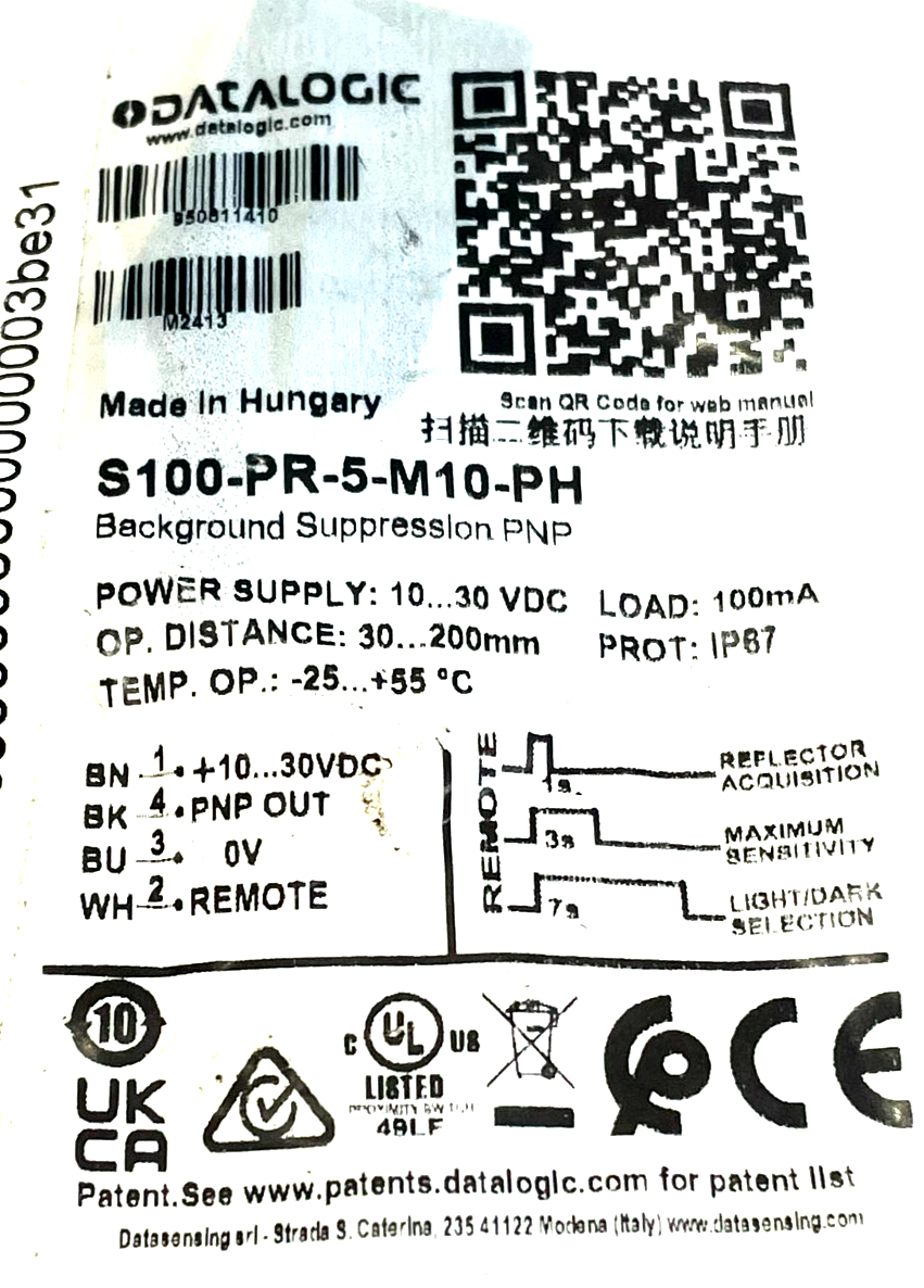 NEW DATALOGIC S100-PR-5-M10-PH PHOTOELECTRIC SENSOR S100PR5M10PH - Image 4