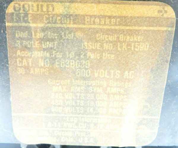 NEW GOULD E63B030 CIRCUIT BREAKER 3 POLE 30AMP 600V - Image 4