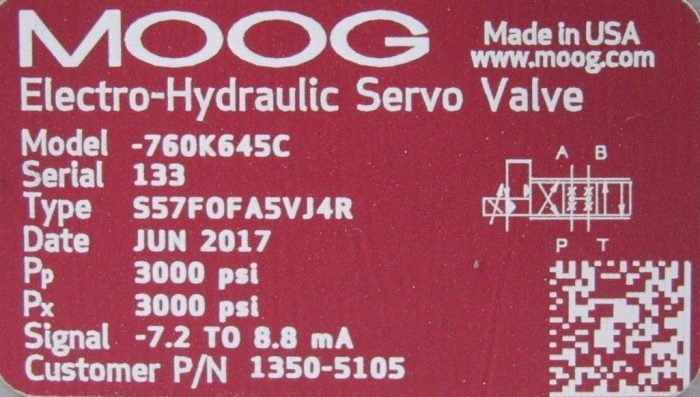 NEW MOOG 760K645C SERVO VALVE S57FOFA5VJ4R 1350-5105 - Image 5