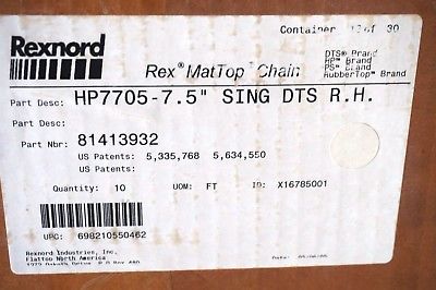 NEW REXNORD HP7705-7.5 MAT TOP CHAIN SING DTS R.H. 81413932 - Image 3