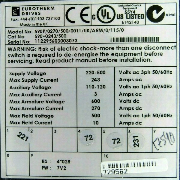 USED EUROTHERM 590P/0270/500/0011/UK/ARM/0/115/0 AC DRIVE 590+0243/500 - Image 5