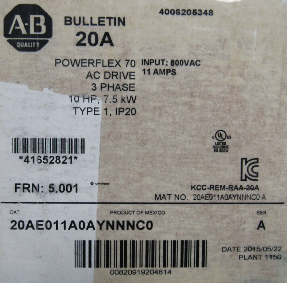 NEW 20AE011A0AYNNNC0 POWERFLEX 70 AC DRIVE 10HP SER.A NEW SURPLUS - Image 5