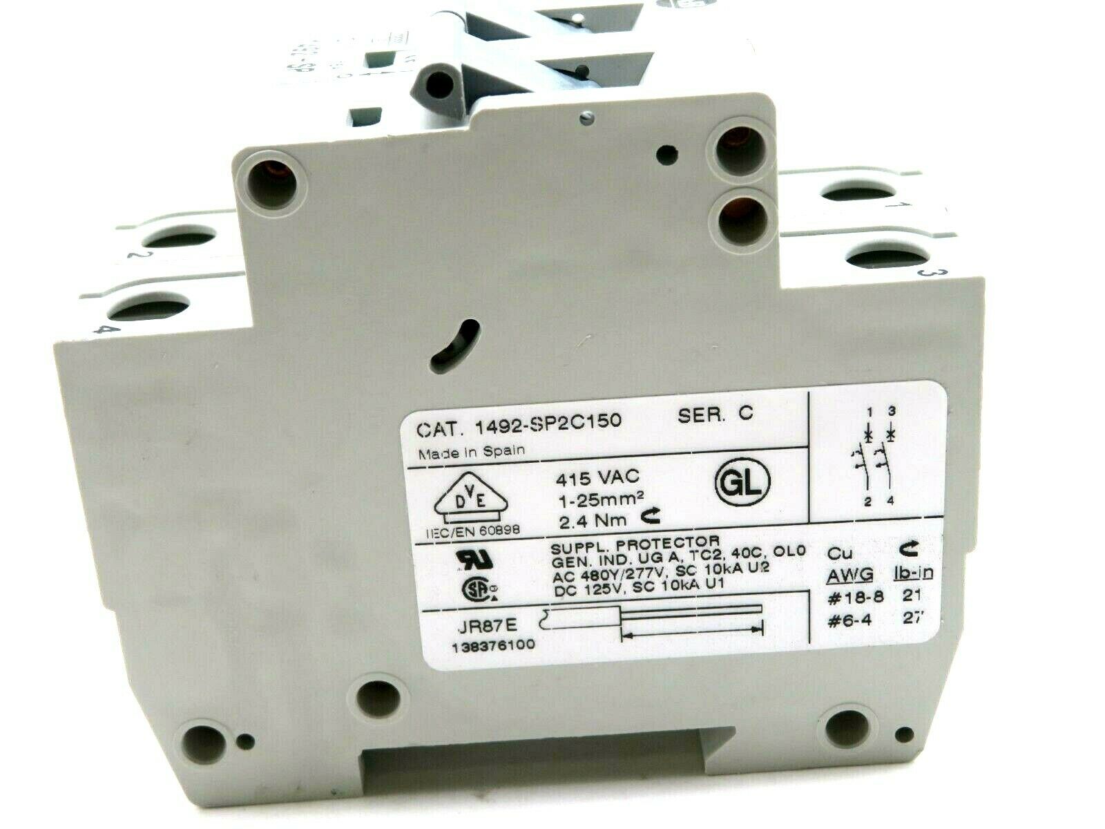 NEW ALLEN BRADLEY 1492-SP2C150 MINIATURE CIRCUIT BREAKER SERIES C 1492SP2C150 - Image 3