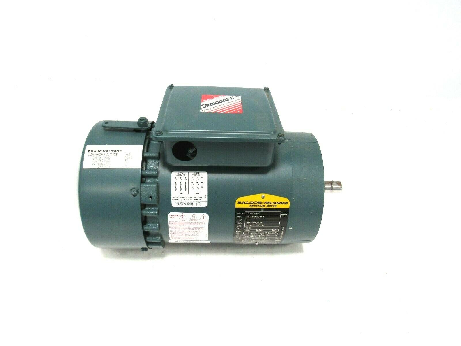 NEW BALDOR VBM3546-S BRAKE MOTOR 1HP 208-230/460V 1750RPM 5/8" DIA. - Image 3