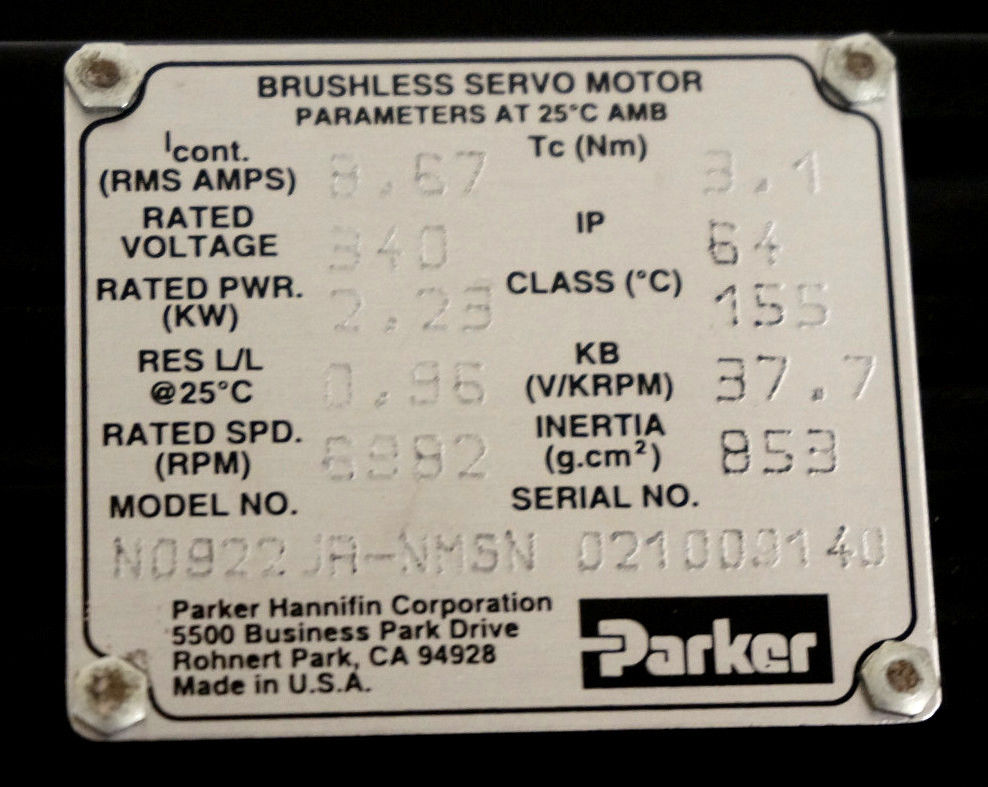 NEW PARKER N0922JR-NMSN BRUSHLESS SERVO MOTOR N0922JRNMSN, 021009140 - Image 6