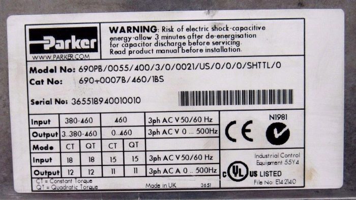 USED PARKER 690PB/0055/400/3/0/0021/US/0/0/0/SHTTL/0 DRIVE 690+ SERIES - Image 6