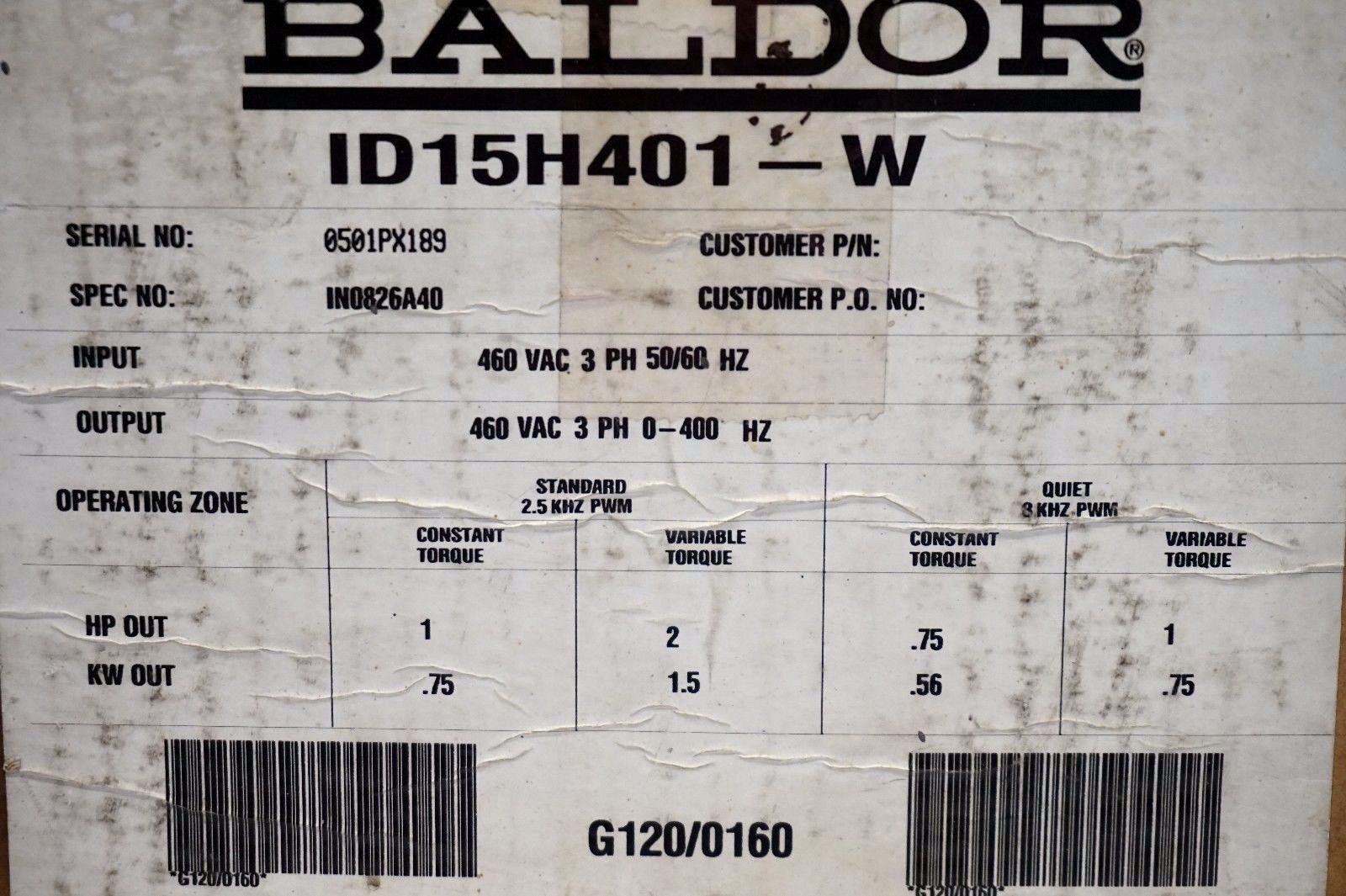 NEW BALDOR RELIANCE ID15H401-W WASHDOWN DUTY DRIVE ID15H401W - Image 4