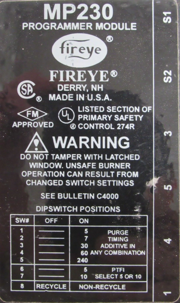 NEW FIREYE MC120 CHASSIS WITH MP230 PROGRAMMER AND MAUV1 AMPLIFIER ...