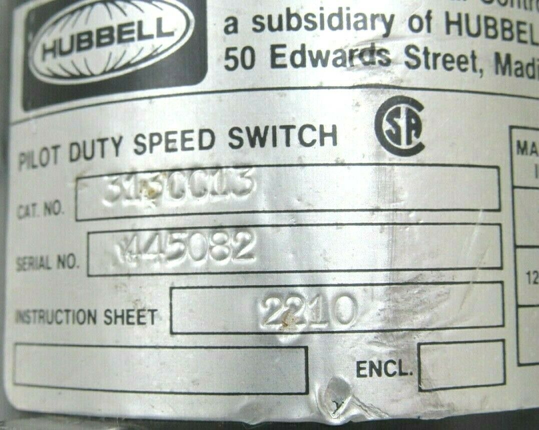 NEW HUBBELL 2210-313CC13 PILOT DUTY SPEED SWITCH 313CC13 - Image 5