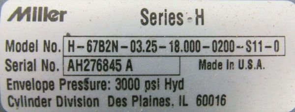 NEW MILLER H-67B2N-03.25-18.000-0200-S11-0 HYDRAULIC CYLINDER SERIES H - Image 4