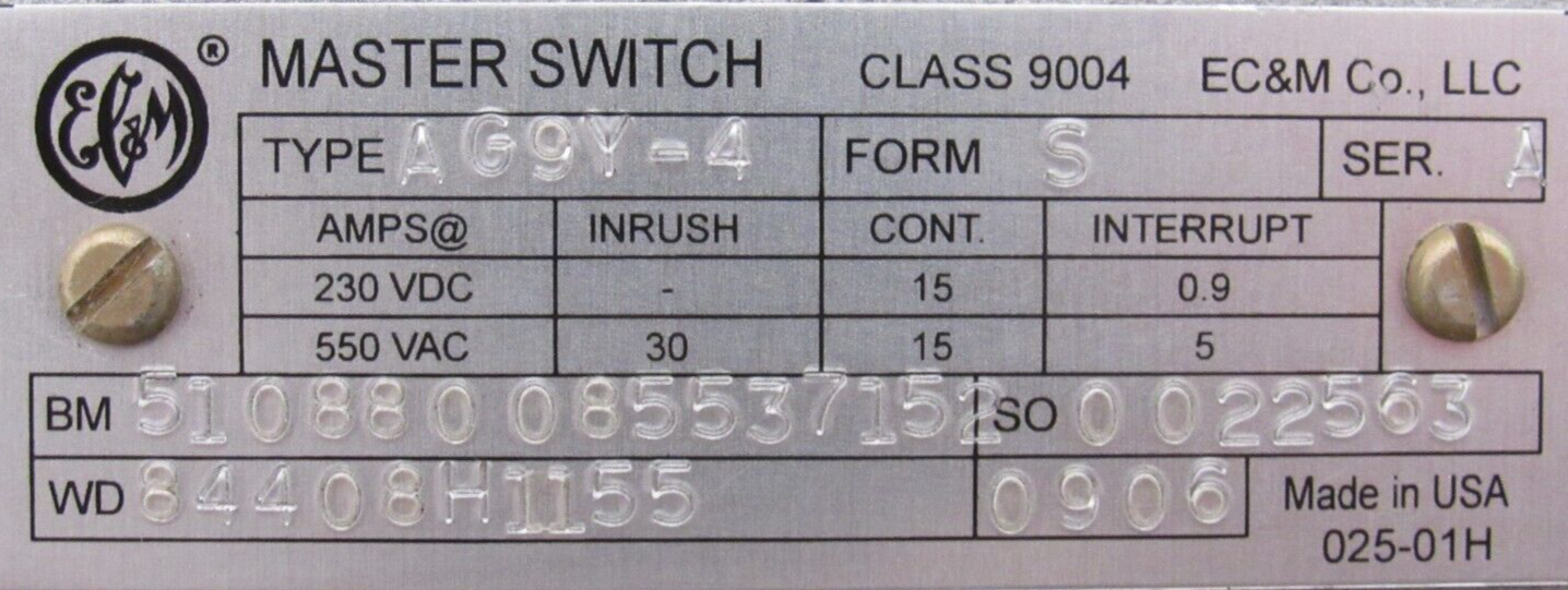 NEW SQUARE D 9004 MASTER SWITCH 9004-AG9Y-4-S 510880085537152 - Image 4