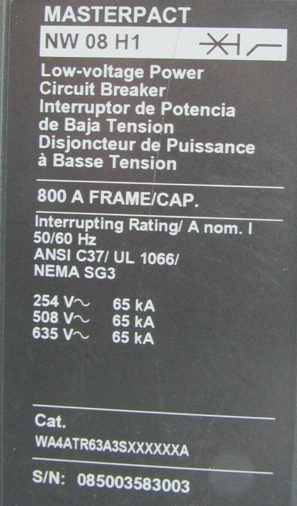 NEW SQUARE D NW 08 H1 MASTERPACT BREAKER 800A WA4ATR63A3SXXXXXXA NW08H1 - Image 7