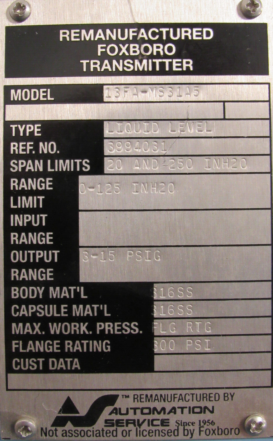 REMANUFACTURED FOXBORO 13FA-MS31A5 LIQUID LEVEL TRANSMITTER 13FAMS31A5 - Image 4