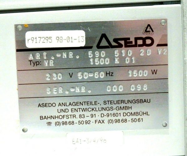 USED ASEDO VR 1500 K 01 CONTROLLER 590-510-20-V2 VR1500K01 - Image 4