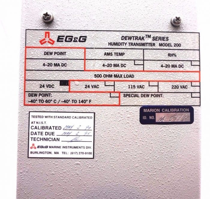 USED EG&G MODEL 200 HUMIDITY TRANSMITTER - Image 3