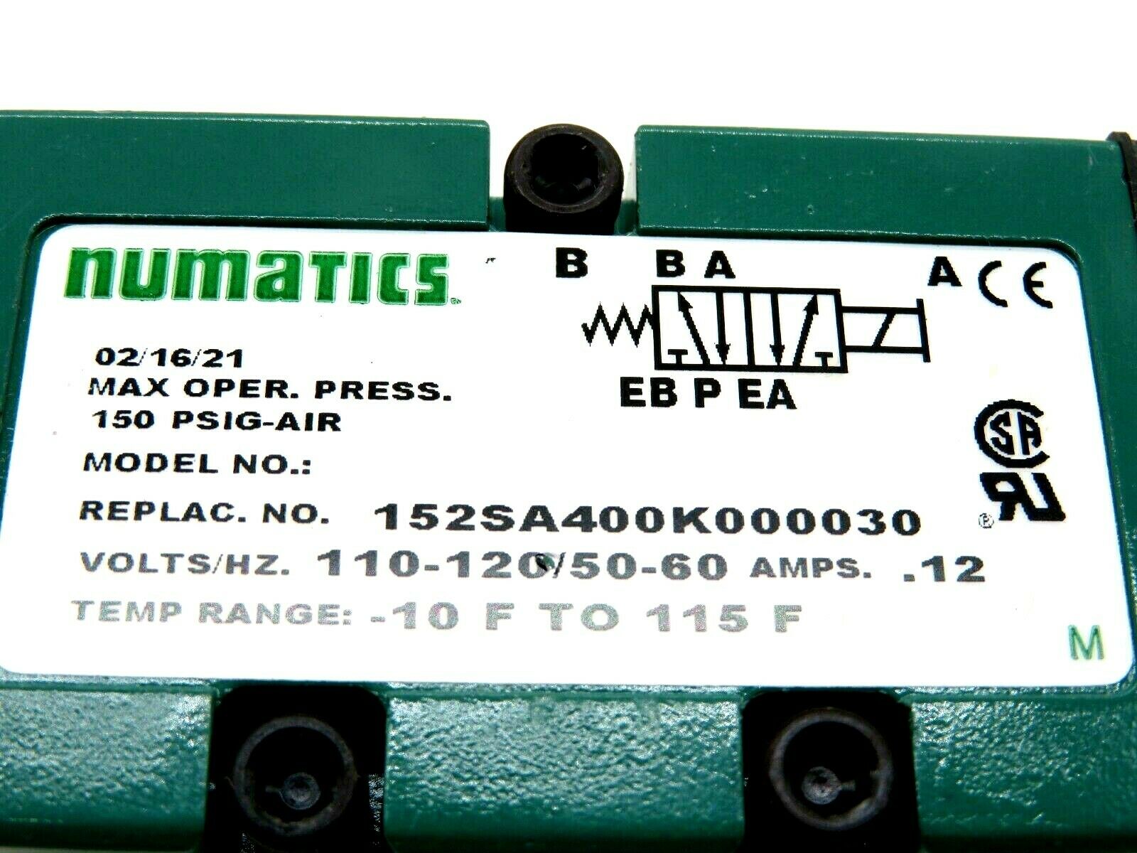 NEW ASCO NUMATICS 152SA400K000030 SOLENOID VALVE - Image 3