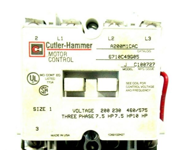 NEW CUTLER HAMMER A200M1CAC MOTOR CONTROL 6710C49G05 - Image 3