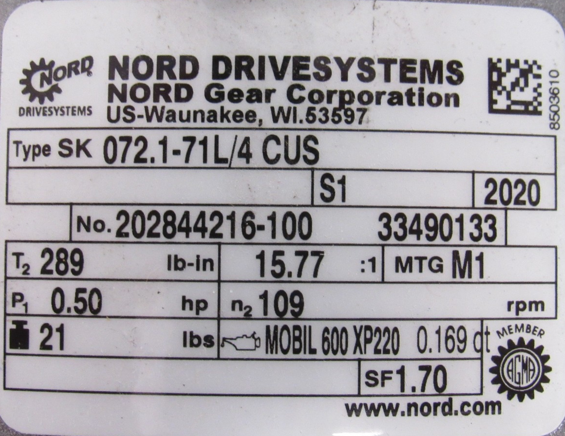 NEW NORD SK71L/4 CUS GEAR MOTOR 15.77:1 SK072.1-71L/4 CUS 230/460V SK71L4CUS - Image 4