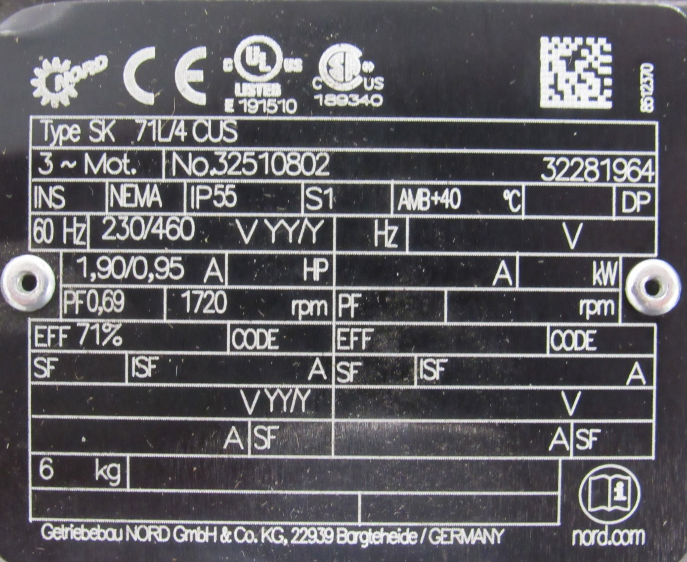 NEW NORD SK71L/4 CUS GEAR MOTOR 15.77:1 SK072.1-71L/4 CUS 230/460V SK71L4CUS - Image 5