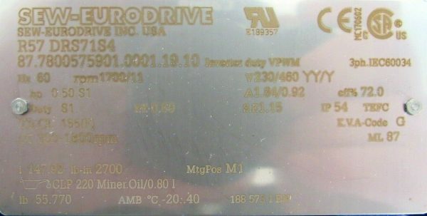 NEW SEW EURODRIVE R57 DRS71S4 GEARMOTOR R57DRS71S4 - Image 4