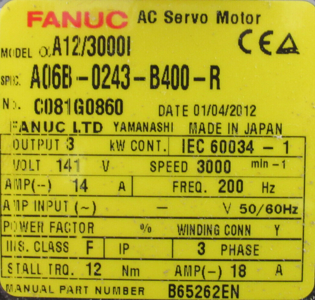 USED FANUC A06B-0243-B400-R SERVO MOTOR A12/3000I A860-2000-T301 - Image 5