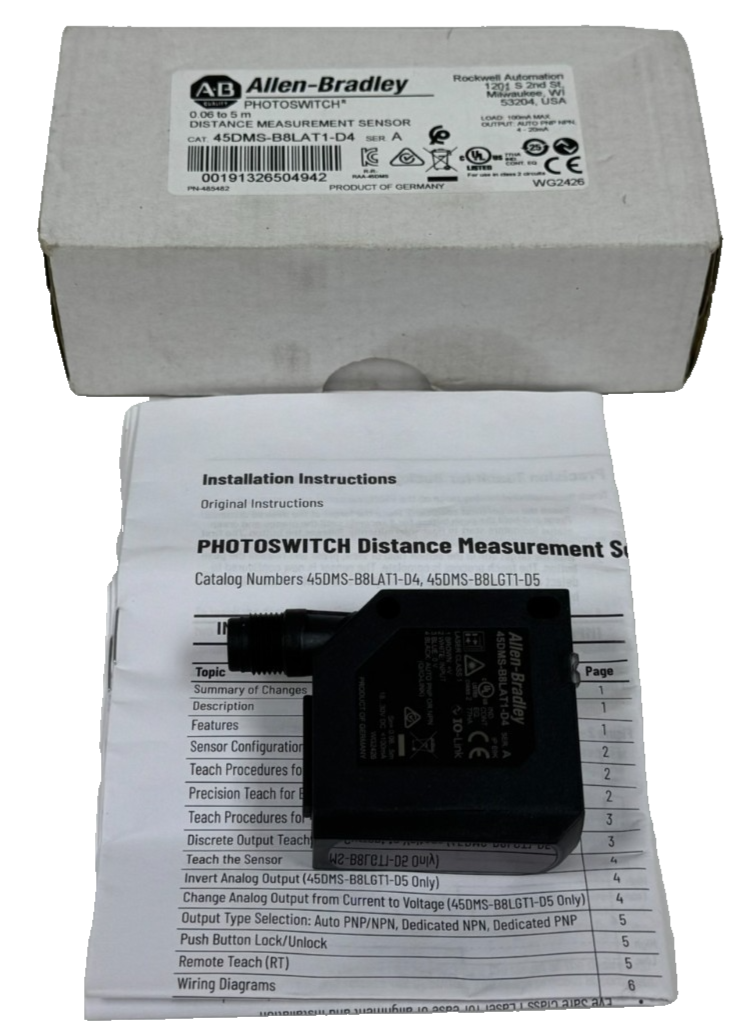 ALLEN BRADLEY 45DMS-B8LAT1-D4 DISTANCE SENSOR SER. A UNUSED SURPLUS