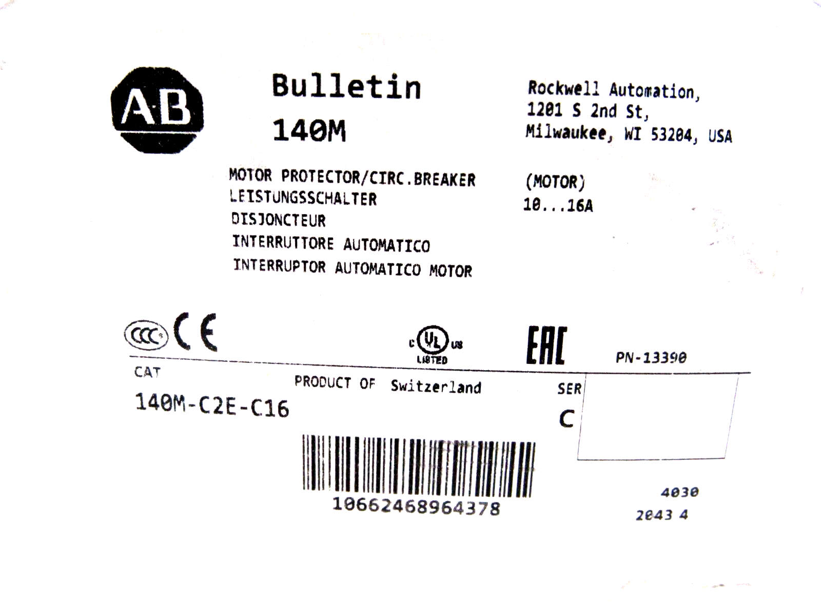NEW ALLEN BRADLEY 140M-C2E-C16 CIRCUIT BREAKER SER.C 140MC2EC16 - Image 6