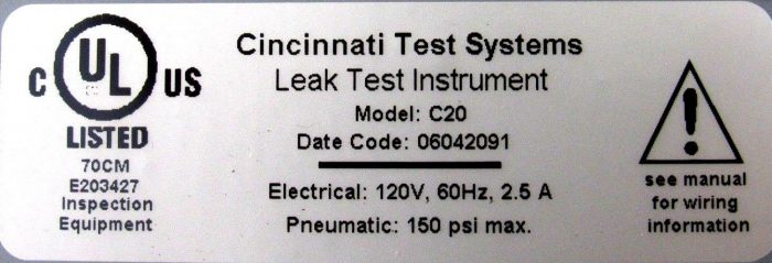 NEW CINCINNATI TEST SYSTEMS C20 LEAK TEST INSTRUMENT - Image 7