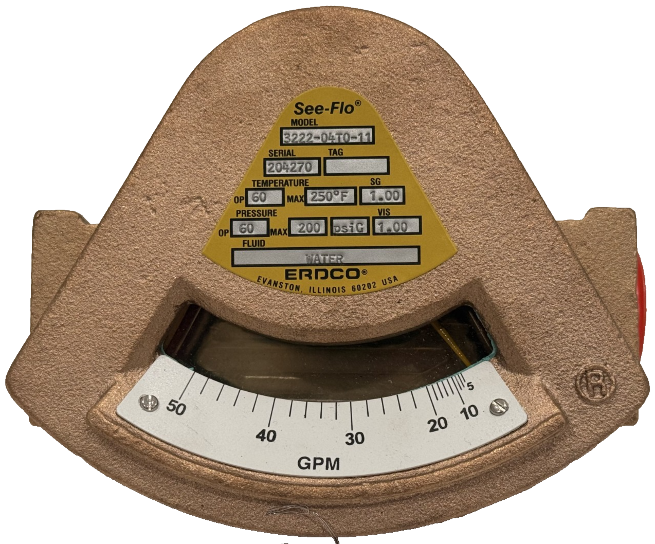 NEW ERDCO 3222-04T0-11 SEE-FLO WATER FLOW METER 1" 322204T011 - Image 5