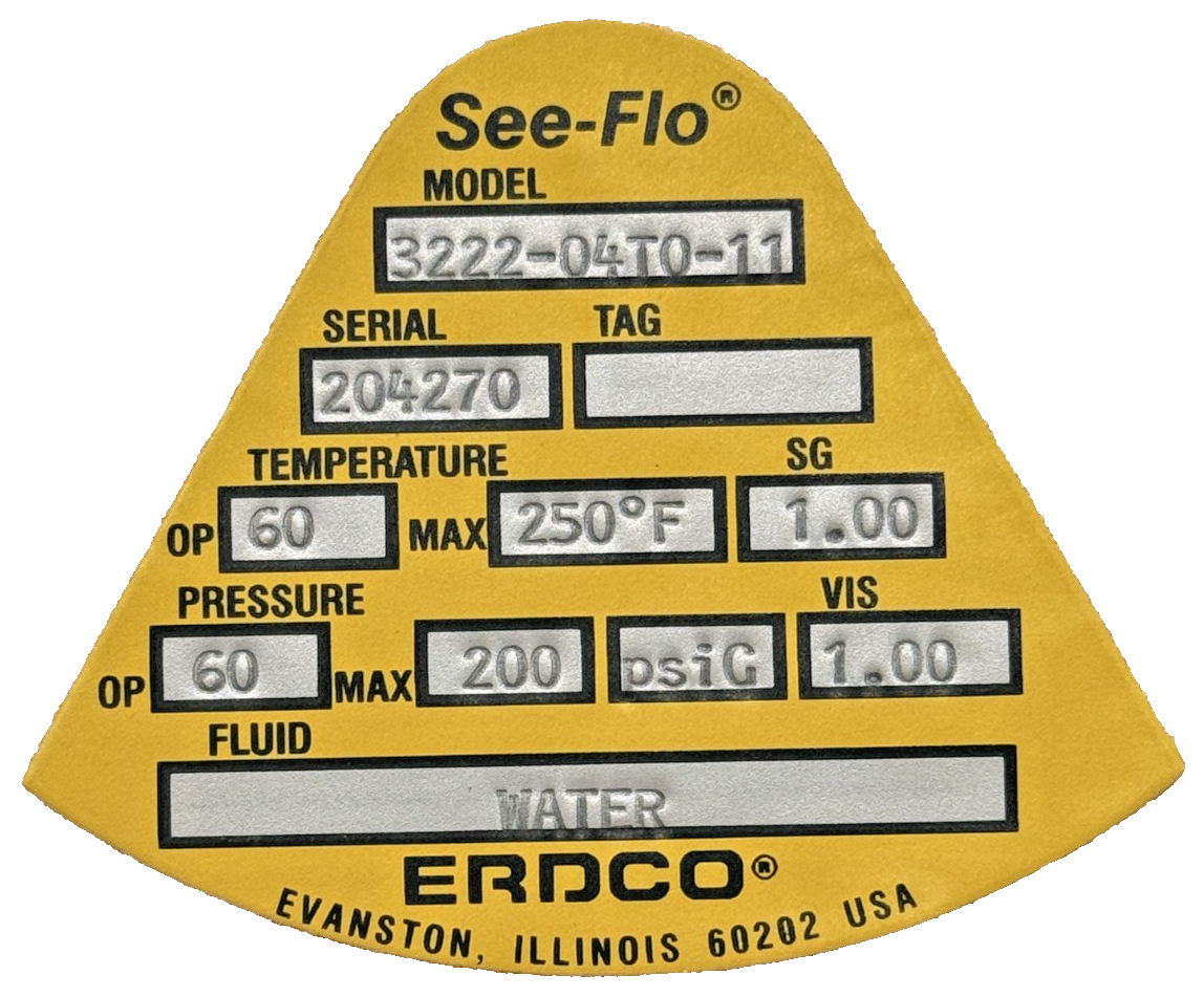 NEW ERDCO 3222-04T0-11 SEE-FLO WATER FLOW METER 1" 322204T011 - Image 7