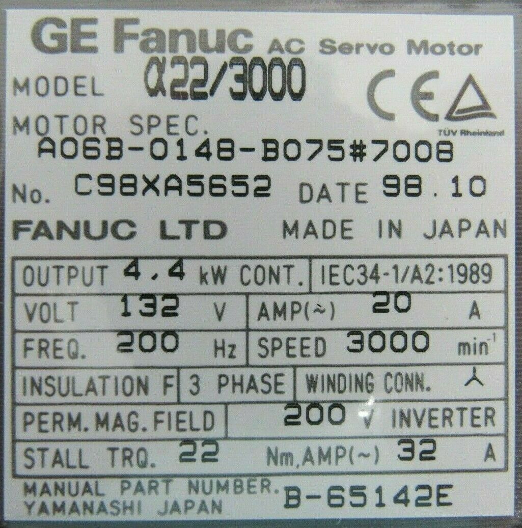 NEW GE FANUC A06B-0148-B075#7008 SERVO MOTOR X22/3000 A06B0148B0757008 - Image 5