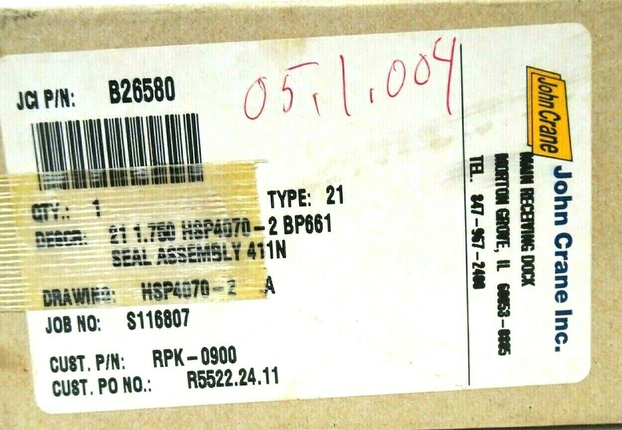 NEW JOHN CRANE 21 1.750 HSP4070-2 SEAL ASSEMBLY RPK-0900 TYPE 21 - SB ...