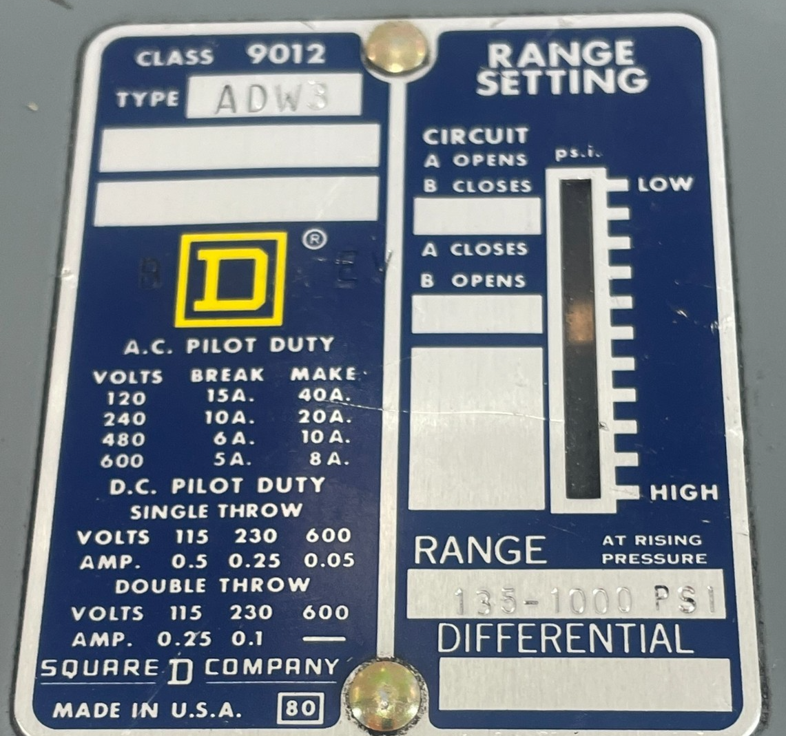 NEW SQUARE D 9012-ADW-3 PRESSURE SWITCH 9012ADW3 - Image 5