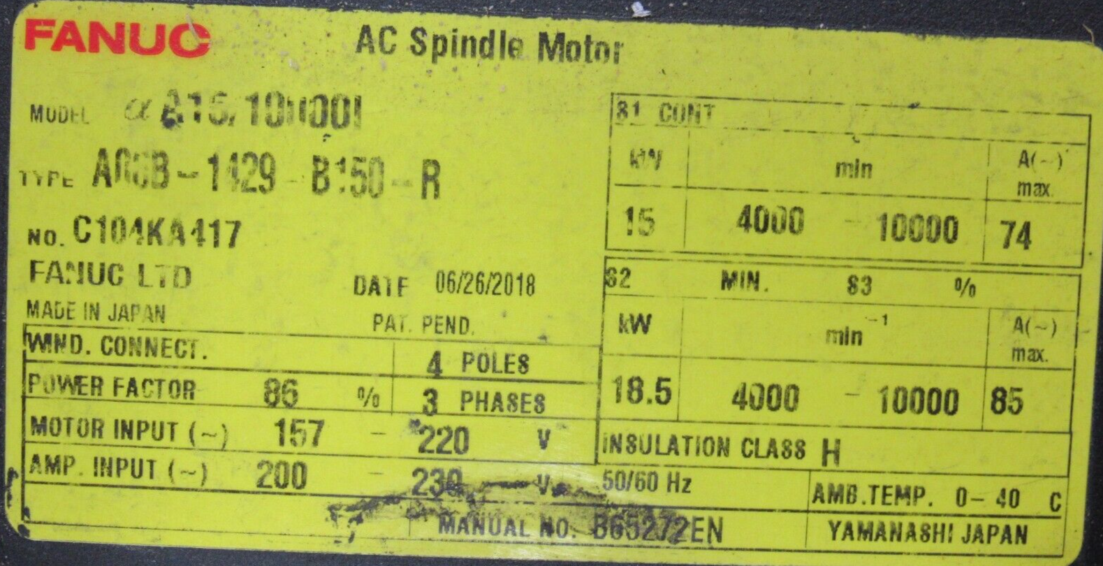 REFURBISHED FANUC A06B-1429-B150-R SERVO MOTOR A06B1429B150R - SB