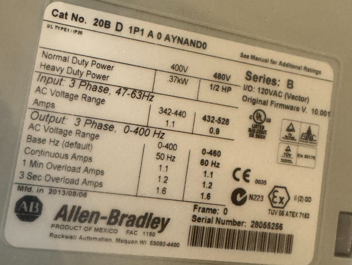 ALLEN BRADLEY 20BD1P1A0AYNAND0 POWERFLEX 700 1/2HP SER. B UNUSED SURPLUS - Image 4