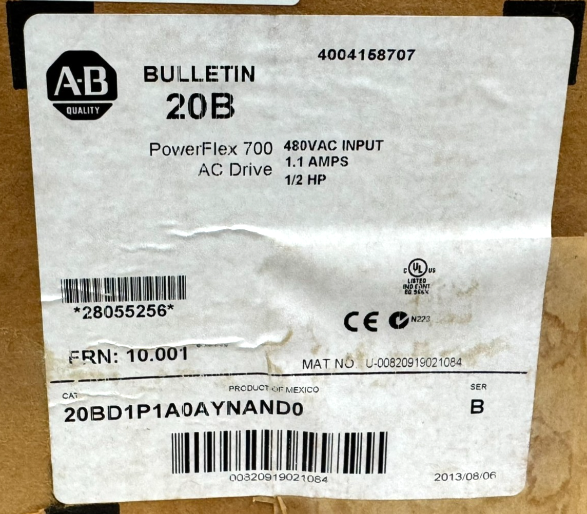ALLEN BRADLEY 20BD1P1A0AYNAND0 POWERFLEX 700 1/2HP SER. B UNUSED SURPLUS - Image 5